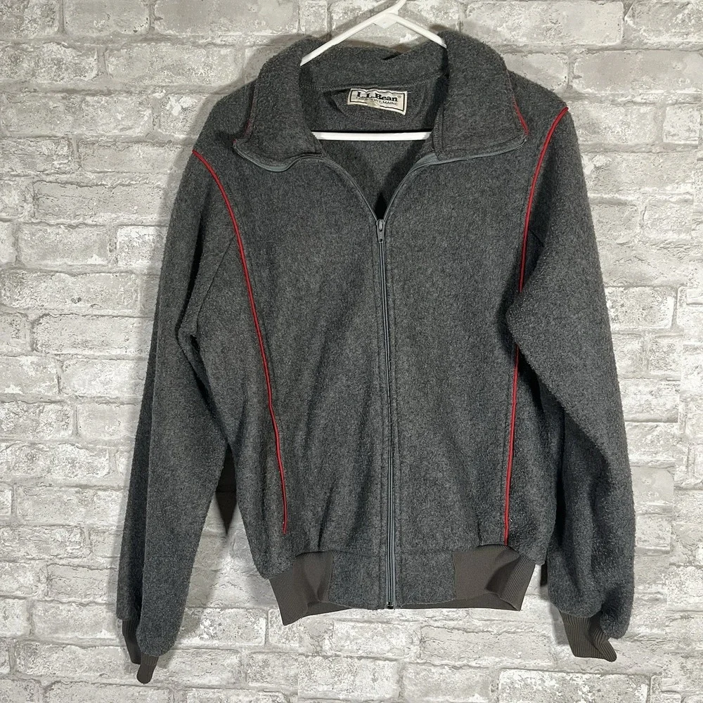 Vintage LL Bean Fleece Gray Bomber Jacket Size Large